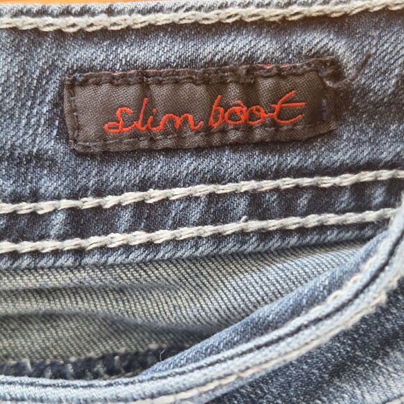 EARL Jeans Bling Slim Boot Y2K Stretch Denim Rhinestones Lace size 6 Embellished - Picture 15 of 15